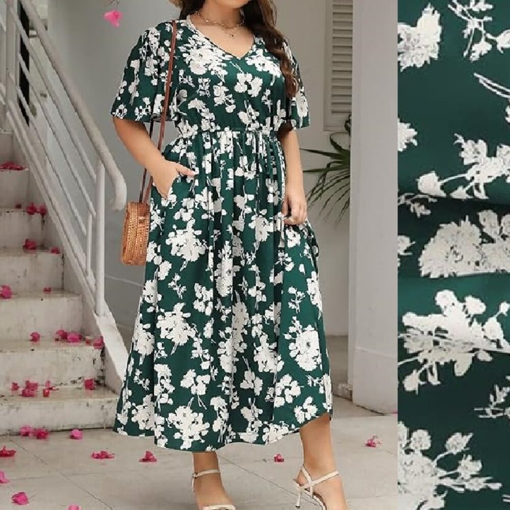 Floral Print Boho Cottagecore Maxi Dress Sundress With Pockets Sz 24 - Picture 10 of 13